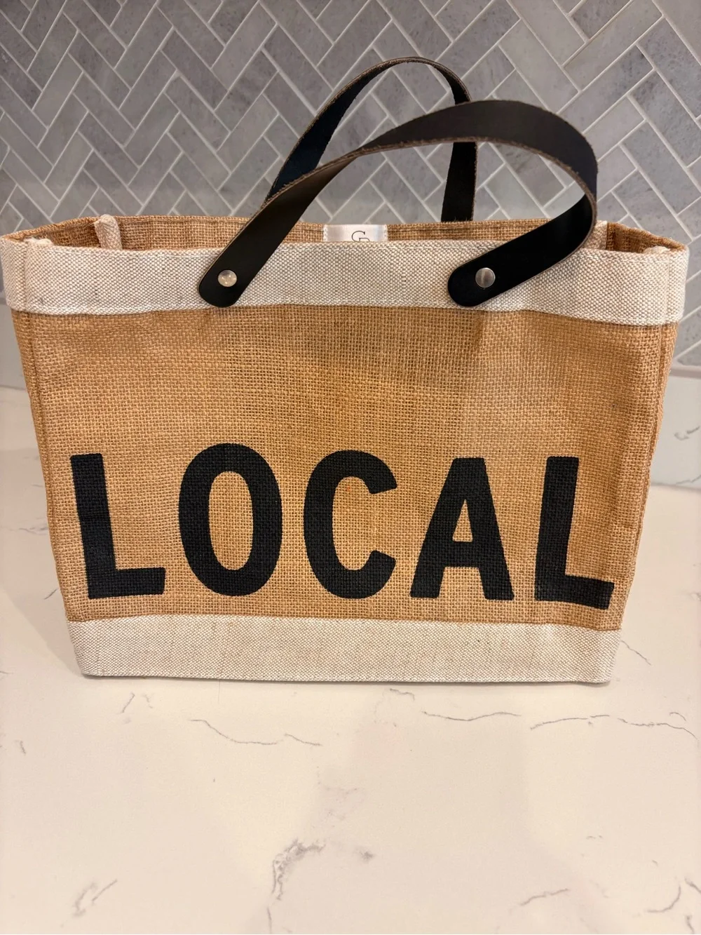 LOCAL Jute Tote Bag with Black Handles